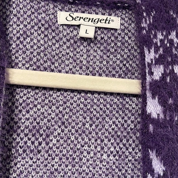 NWOT Serengeti Size L Purple White Fuzzy Oversized Open Front Knit Long Cardigan - Picture 8 of 10